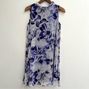 Eliza J Women's Floral Print Chiffon Shift Dress Sheer Overlay Purple White 10